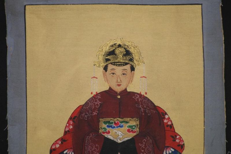 Qing Kleine Ahnenpaare und Kaiser Malerei Dunkelrot 3