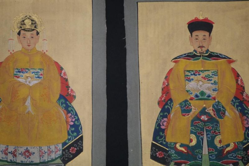 Qing Kleine Ahnenpaare und Kaiser Malerei Gelb 2