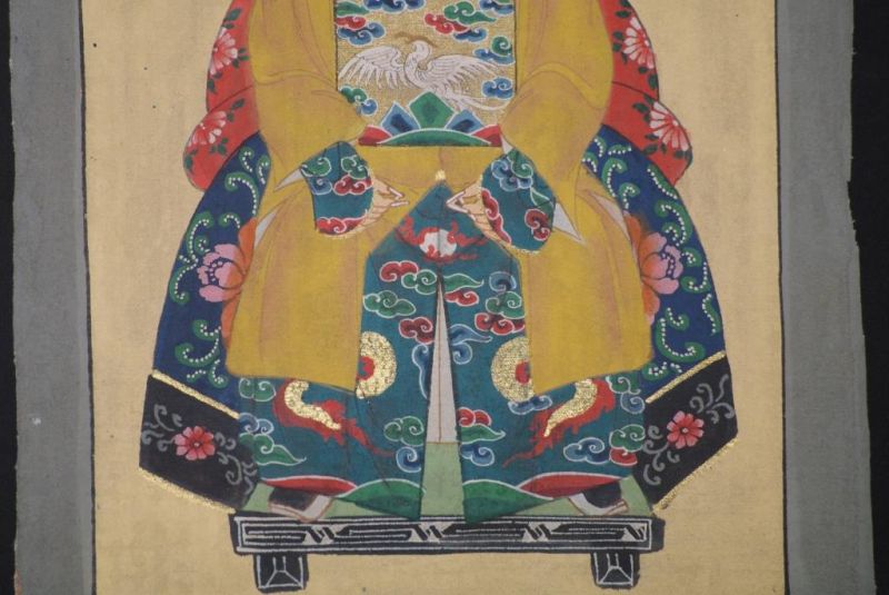 Qing Kleine Ahnenpaare und Kaiser Malerei Gelb 5