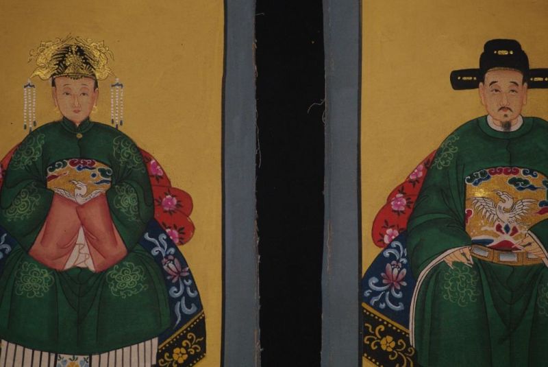 Qing Kleine Ahnenpaare und Kaiser Malerei Grün 2