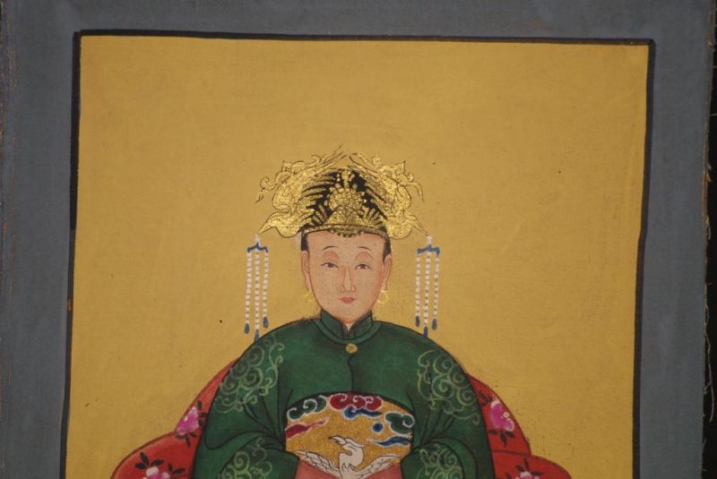 Qing Kleine Ahnenpaare und Kaiser Malerei Grün 3