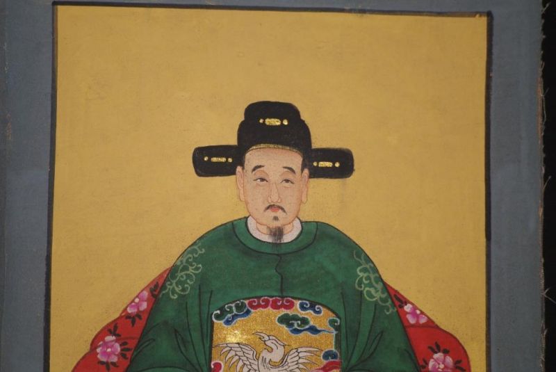 Qing Kleine Ahnenpaare und Kaiser Malerei Grün 4