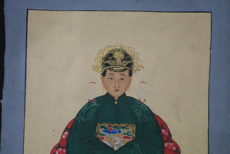 Qing Kleine Ahnenpaare und Kaiser Malerei Grün 3