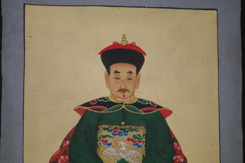 Qing Kleine Ahnenpaare und Kaiser Malerei Grün 4