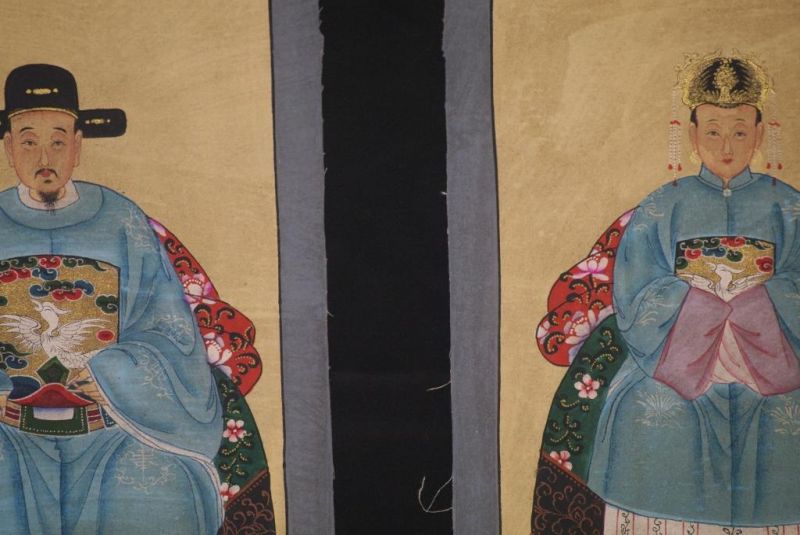 Qing Kleine Ahnenpaare und Kaiser Malerei Himmelblau 2