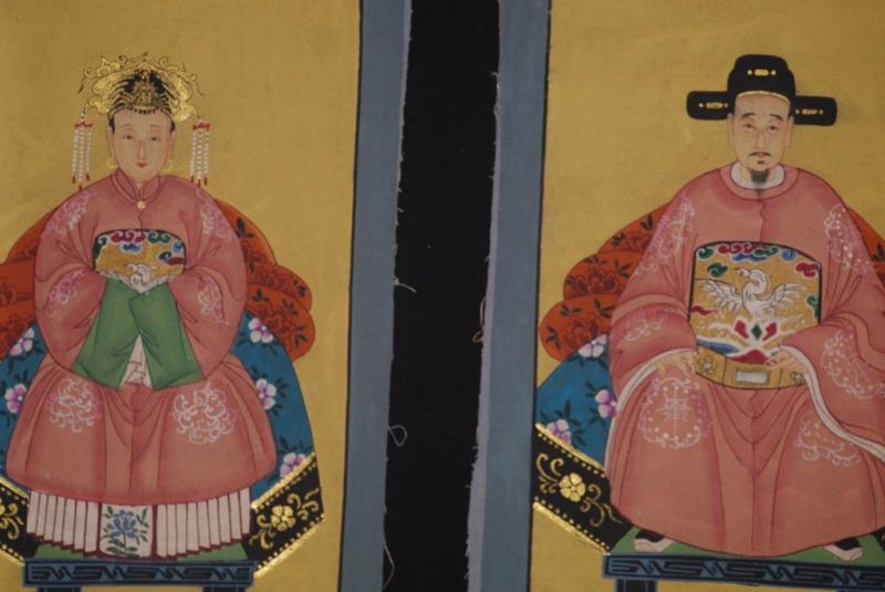 Qing Kleine Ahnenpaare und Kaiser Malerei Lachs 2