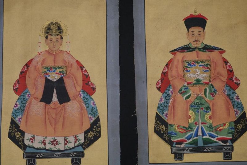 Qing Kleine Ahnenpaare und Kaiser Malerei Lachs 2