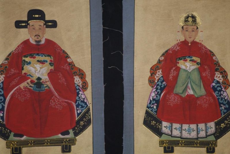 Qing Kleine Ahnenpaare und Kaiser Malerei Rot 2