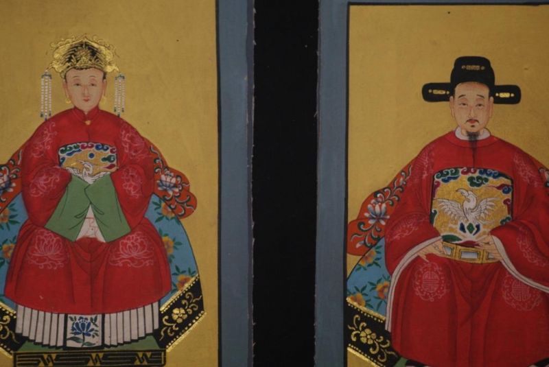 Qing Kleine Ahnenpaare und Kaiser Malerei Rot 2
