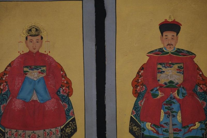 Qing Kleine Ahnenpaare und Kaiser Malerei Rot 2