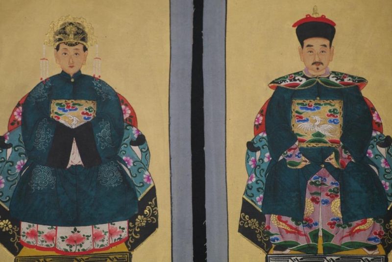 Qing Kleine Ahnenpaare und Kaiser Malerei Smaragdgrün 2