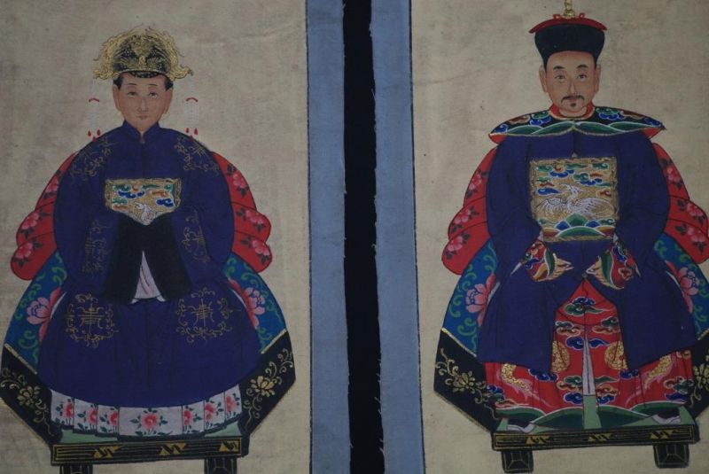 Qing Kleine Ahnenpaare und Kaiser Malerei Violett 2