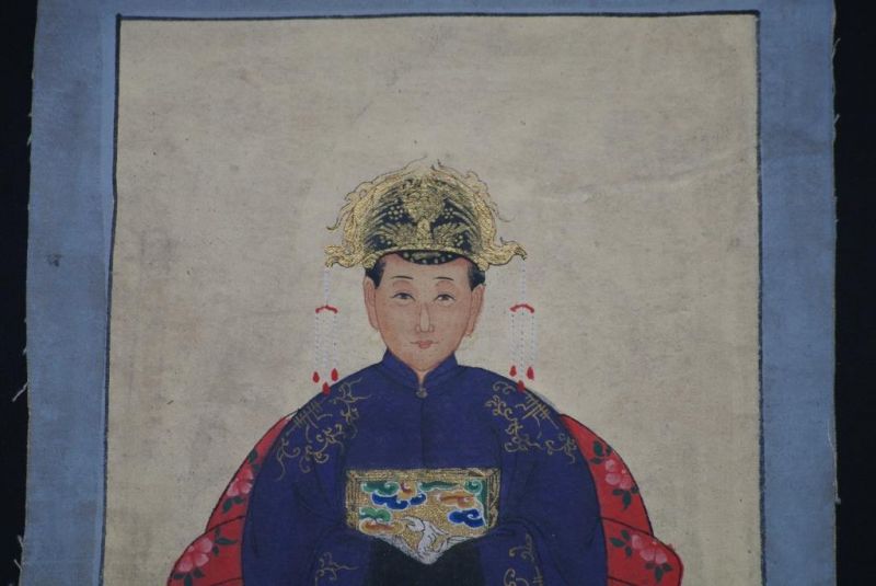 Qing Kleine Ahnenpaare und Kaiser Malerei Violett 3