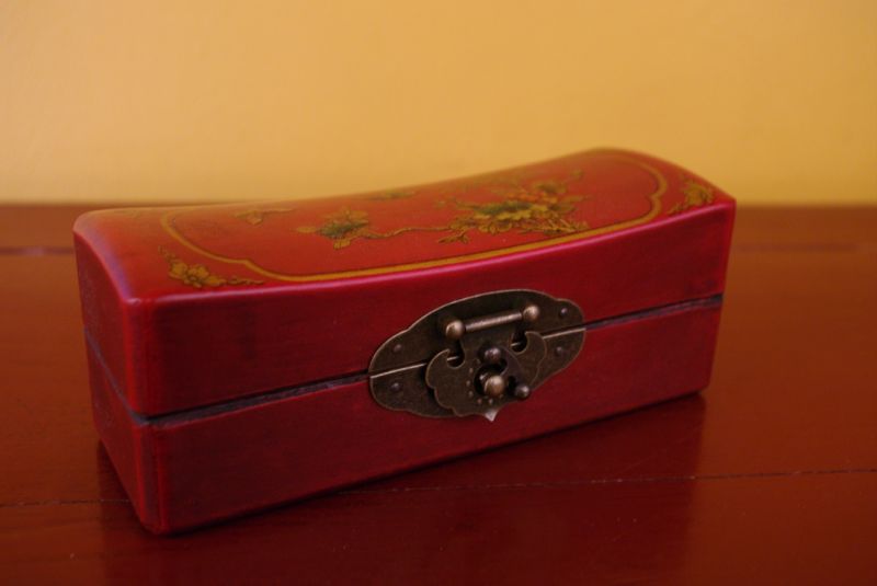 Red Chinese Wooden Box butterflies 1