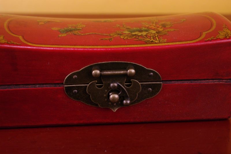 Red Chinese Wooden Box butterflies 3