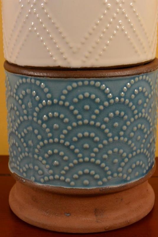Rund chinesische Vase Modernes Porzellan 2 Stockwerke Weiß Blau 3