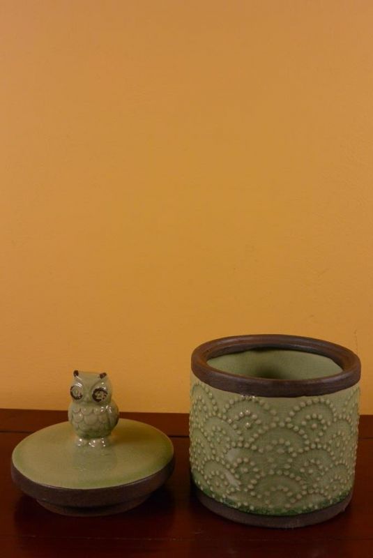 Rund chinesische Vase Modernes Porzellan Grün Eulen 4