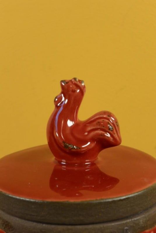 Rund chinesische Vase Modernes Porzellan Rot Hahn 2