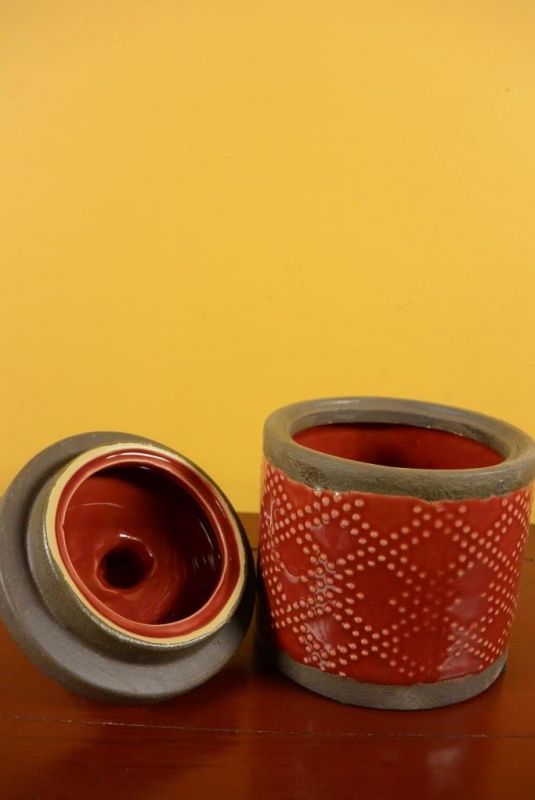 Rund chinesische Vase Modernes Porzellan Rot Hahn 5