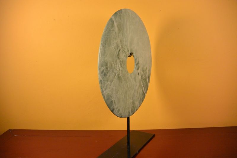 Sehr große Bi-Scheibe aus Jade 35cm Grün Weiß Grau 5