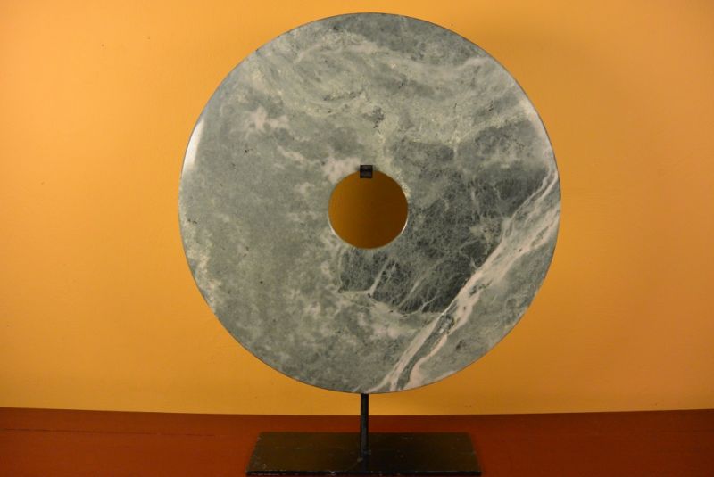 Sehr große Bi-Scheibe aus Jade 40cm Grün und Weiß 2