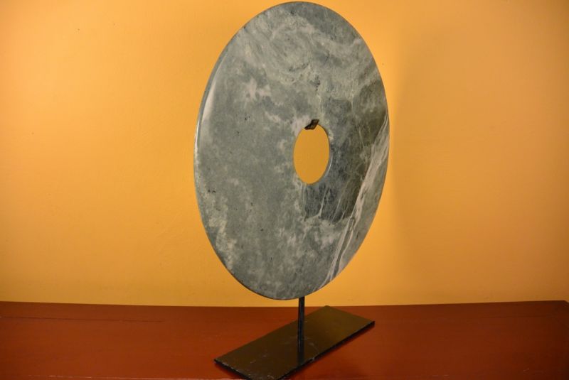 Sehr große Bi-Scheibe aus Jade 40cm Grün und Weiß 5