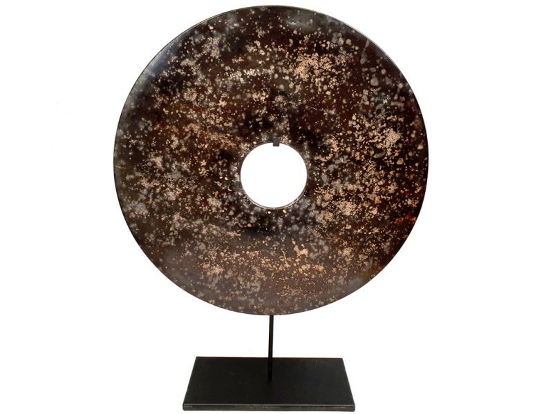 Sehr große Bi-Scheibe aus Jade 40cm schwarz gefleckten 2