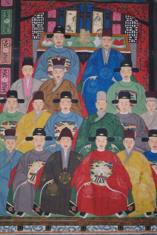 Sehr Grosse Chinesische Ahnenbilder 17 Personen Männer 2