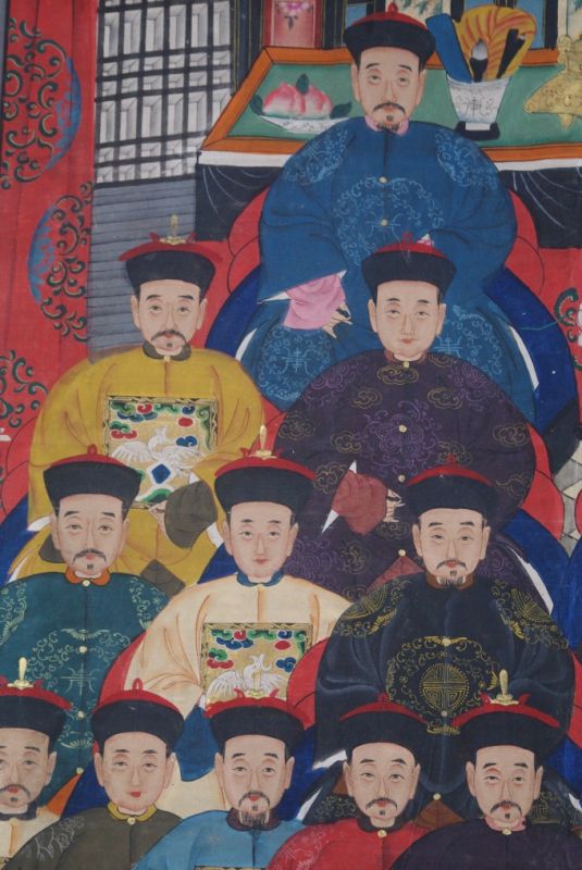 Sehr Grosse Chinesische Ahnenbilder 22 Personen Männer 5
