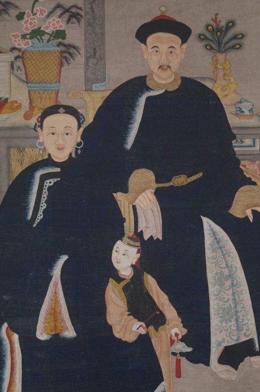 Sehr Große Chinesische Ahnenbilder - Familie - Blau 2