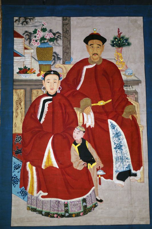 Sehr Große Chinesische Ahnenbilder - Familie - Rot 2