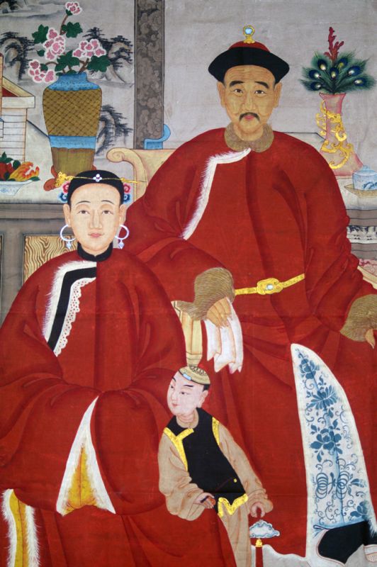 Sehr Große Chinesische Ahnenbilder - Familie - Rot 3