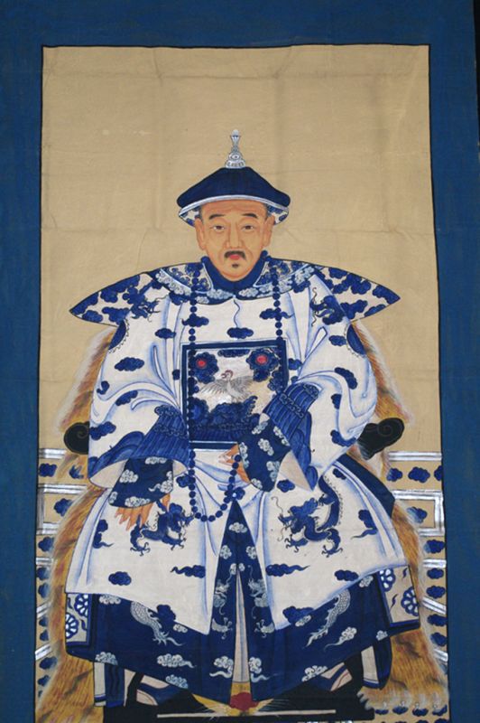 Sehr Grosse Chinesische Ahnenbilder - Majestätisch - Kaiser - Weiß und Blau 2