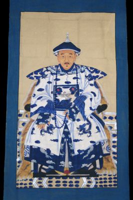 Sehr Grosse Chinesische Ahnenbilder - Majestätisch - Kaiser - Weiß und Blau