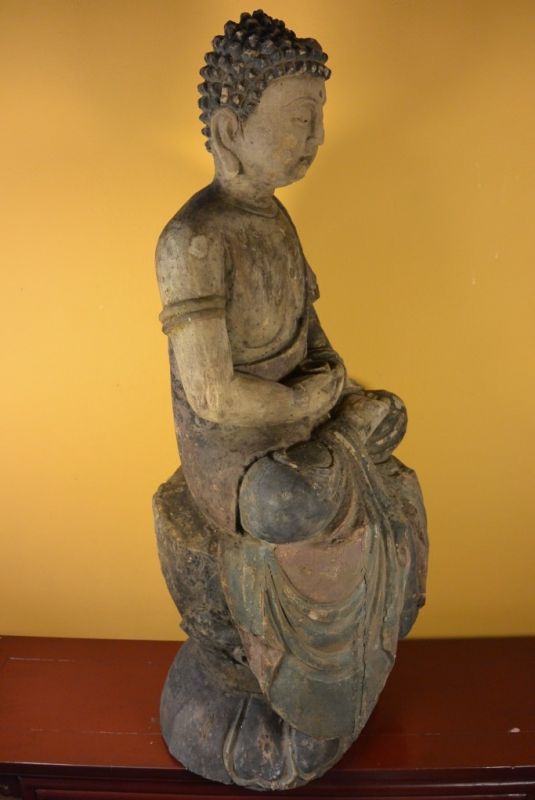 Sehr große chinesische Holzstatue Buddha 106cm 4