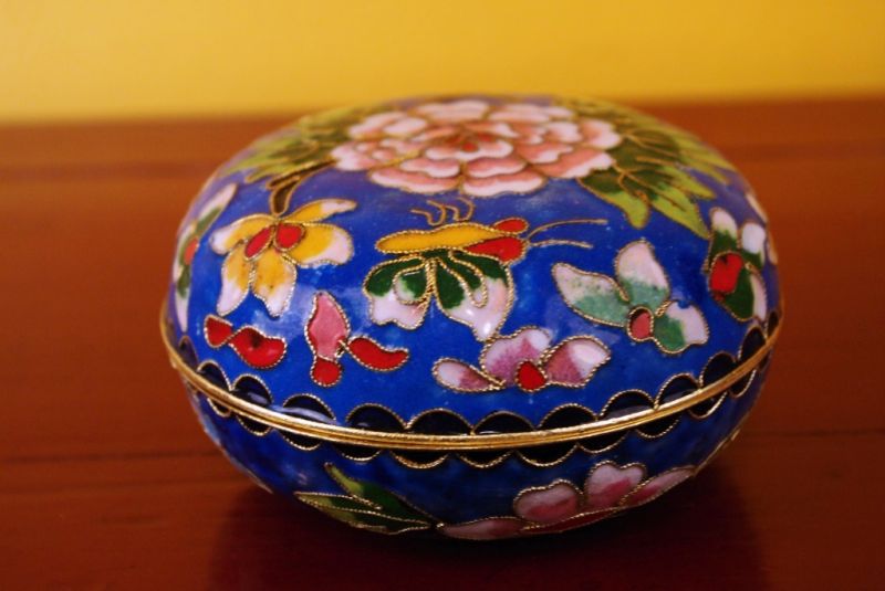 Sehr Grosse Cloisonne-Dose Blau 3