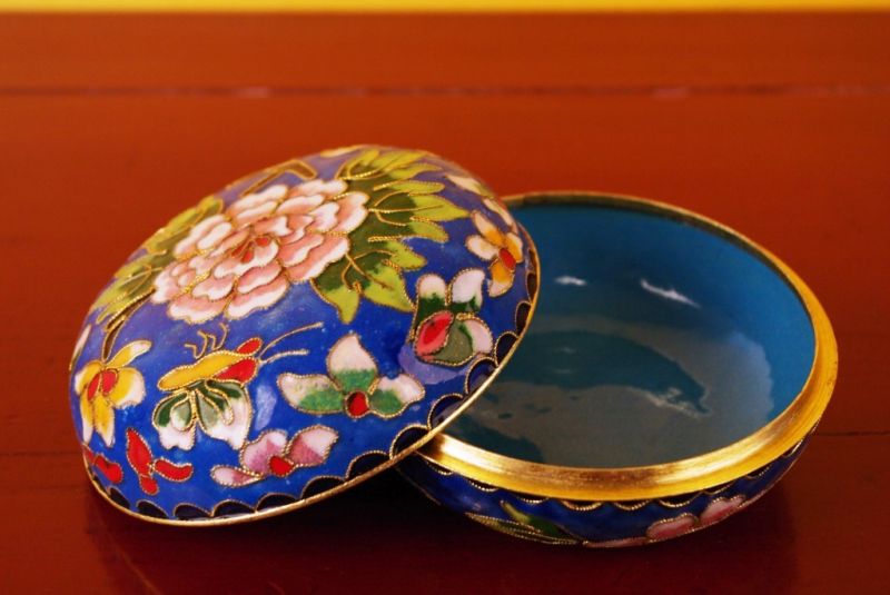 Sehr Grosse Cloisonne-Dose Blau 4