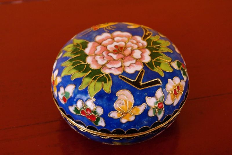 Sehr Grosse Cloisonne-Dose Blau 5