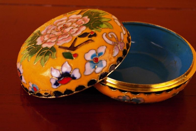 Sehr Grosse Cloisonne-Dose Gelb 4
