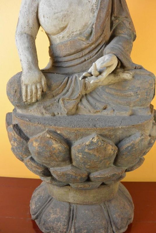 Sehr Große Holzstatue - Buddha auf einer Lotusblume 4