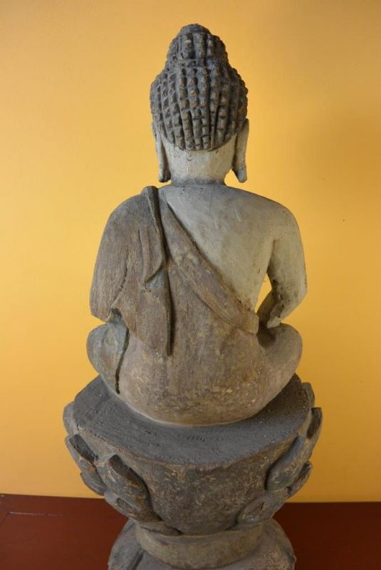 Sehr Große Holzstatue - Buddha auf einer Lotusblume 5