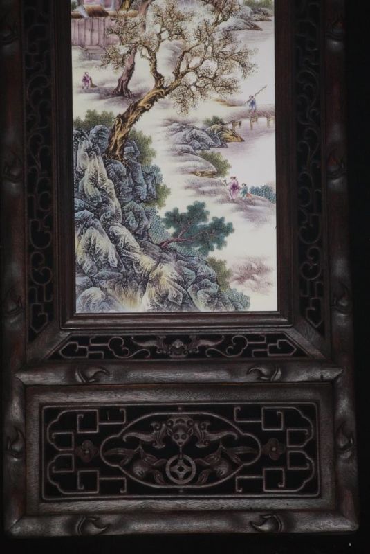 sehr großes Chinesische Holzplatte und Porzellan - Chinesische Landschaft 1 3