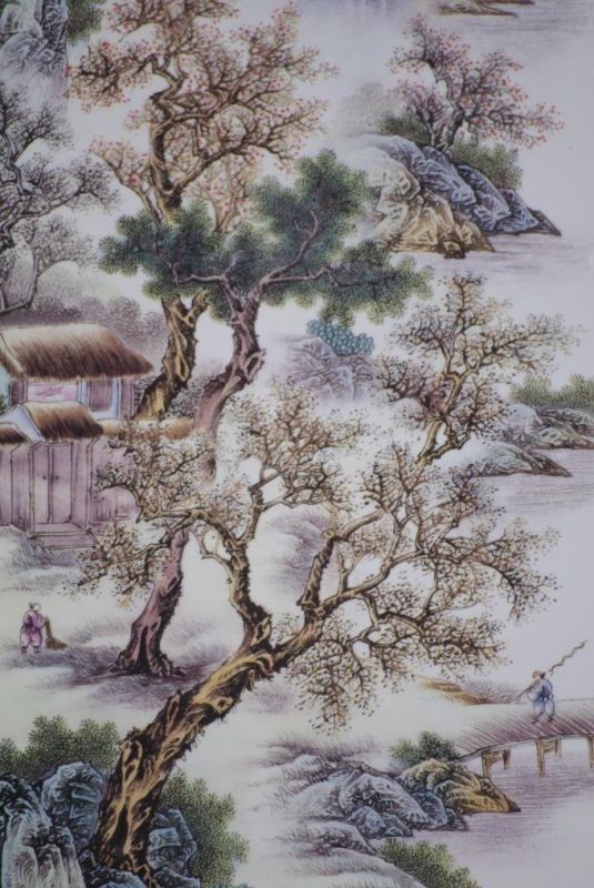 sehr großes Chinesische Holzplatte und Porzellan - Chinesische Landschaft 1 4