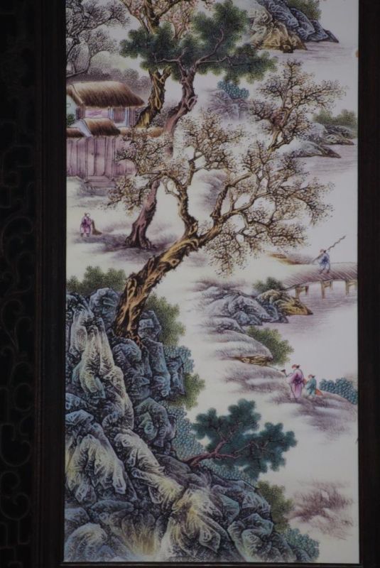 sehr großes Chinesische Holzplatte und Porzellan - Chinesische Landschaft 1 5