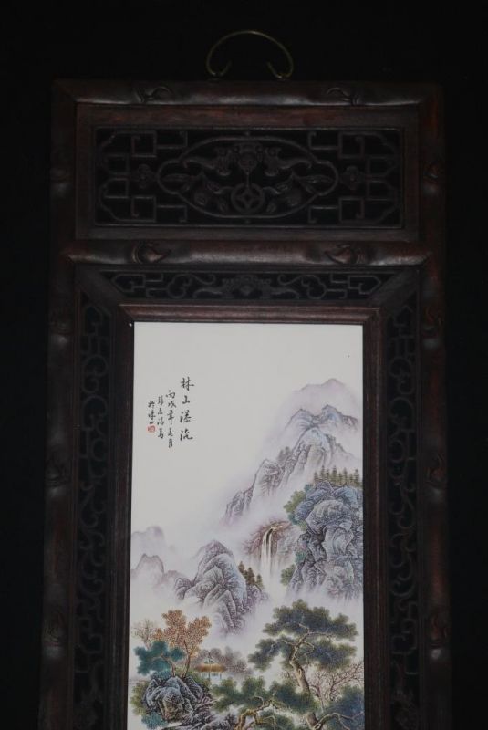 sehr großes Chinesische Holzplatte und Porzellan - Chinesische Landschaft 3 2