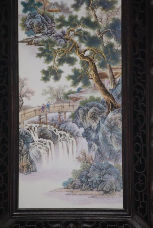 sehr großes Chinesische Holzplatte und Porzellan - Chinesische Landschaft 3 4