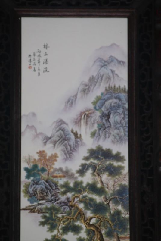 sehr großes Chinesische Holzplatte und Porzellan - Chinesische Landschaft 3 5
