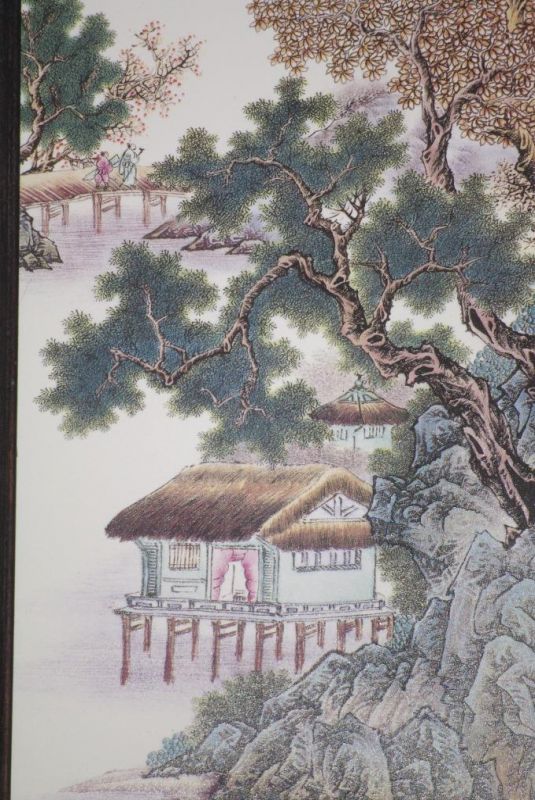 sehr großes Chinesische Holzplatte und Porzellan - Chinesische Landschaft 4 5