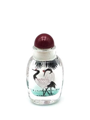 Sehr kleine Glas Schnupftabakflasche - Künstler - Kraniche