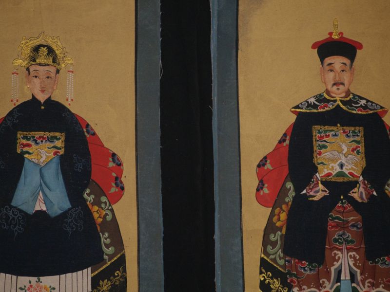 Small Chinese ancestors couple - Painting - Navy Blue / Black 2